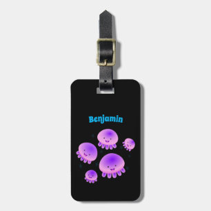 Étiquette À Bagage Caricature kawaii de méduse violette rose mou