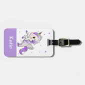 Étiquette À Bagage Caricature violette mignonne Unicorn Pegasus (Devant horizontal)