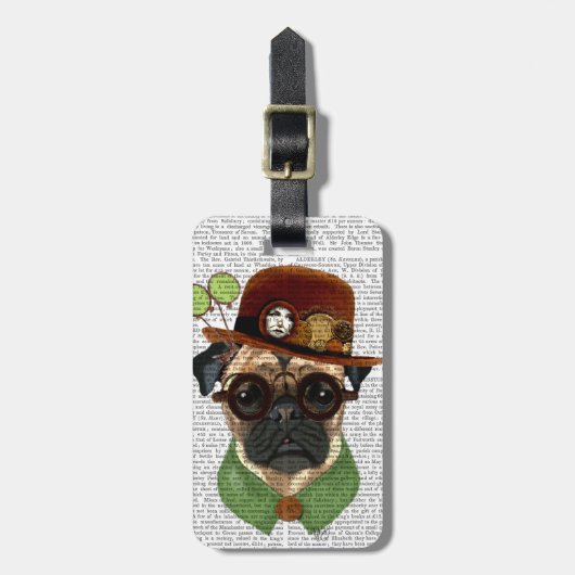 Étiquette À Bagage Carlin avec Casquette Steampunk Bowler (Devant Vertical)