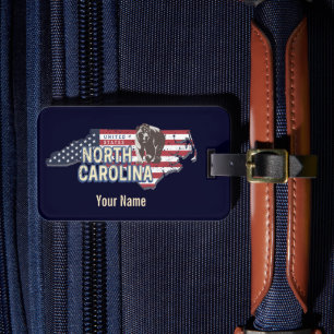 Étiquette À Bagage Caroline du Nord États-Unis Carte USA Vintage