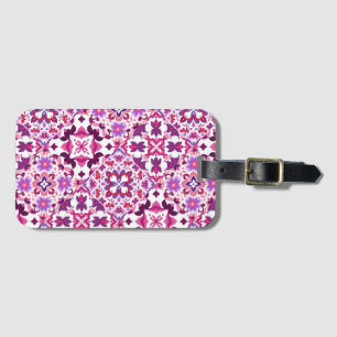 Étiquette À Bagage Carreaux espagnols roses et violets