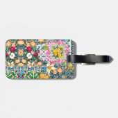 Étiquette À Bagage Carreaux floraux d'agrumes siciliens bleu chic (Dos horizontal)