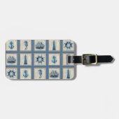 Étiquette À Bagage Carreaux marins | Blue Lighthouse Ancre Ship Wheel (Devant horizontal)