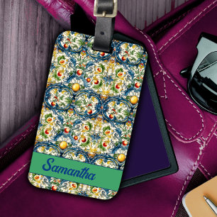 Étiquette À Bagage Carrelage bleu d'agrumes méditerranéen sicilien