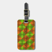 Étiquette À Bagage Carrés d'apparence métallique vert orange (Devant Vertical)