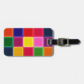 Étiquette À Bagage Carrés multicolores et rayures Girly