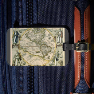 Étiquette À Bagage Carte antique, 1596, America Sive Novus Orbis