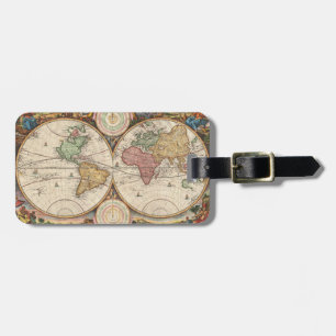 Étiquette À Bagage Carte antique du 18ème siècle du monde avec