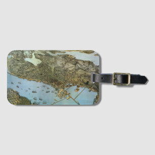 Étiquette À Bagage Carte antique Vue aérienne Ville de Seattle Washin