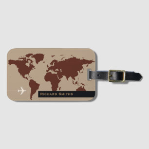 Étiquette À Bagage Carte Brown de World Air Travel personnalisée