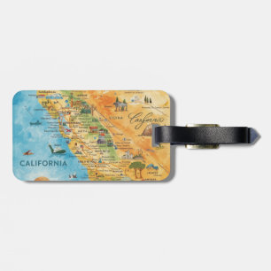 Étiquette À Bagage Carte de Californie illustrée à l'aquarelle