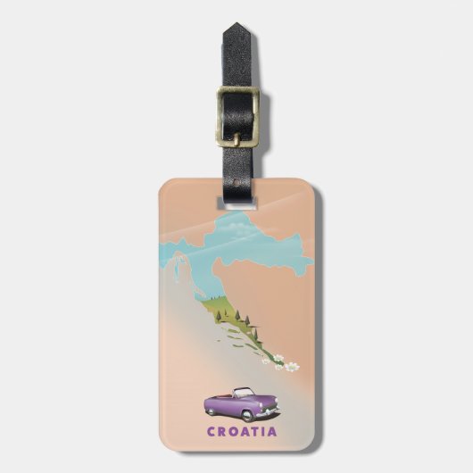 Étiquette À Bagage Carte de Croatie Affiche illustrée. (Devant Vertical)