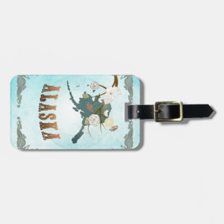 Étiquette À Bagage Carte de l'Alaska avec de beaux oiseaux
