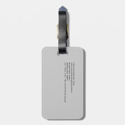 Étiquette À Bagage Carte de visite gris script unique chic (Dos Vertical)