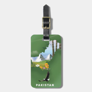Étiquette À Bagage Carte de voyage illustrée du Pakistan.