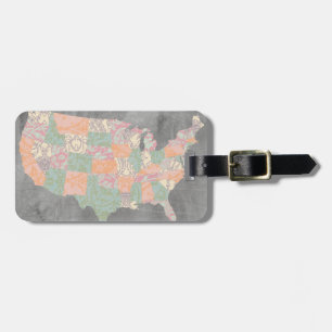 Étiquette À Bagage Carte des États de modèle floral