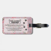 Étiquette À Bagage Carte d'identité à photo rose de chien de service (Dos horizontal)