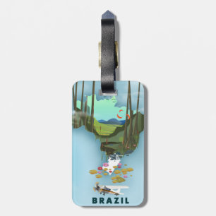 Étiquette À Bagage Carte du Brésil Affiche de voyage illustrée