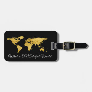 Étiquette À Bagage Carte du monde Adresse quel un seul Noir Doré Noir