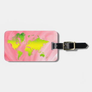Étiquette À Bagage Carte du monde Aquarelle rose Élégant Propre vinta