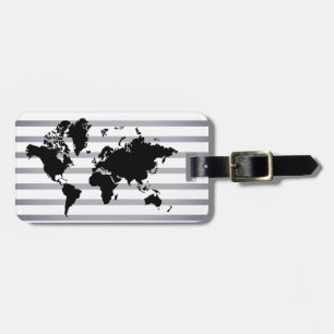 Étiquette À Bagage Carte du monde Black Stripe Professionnel Chic Mod