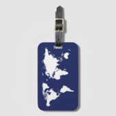 Étiquette À Bagage Carte du monde blanc sur bleu (Devant Vertical)