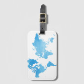 Étiquette À Bagage Carte du monde bleue minimale Art à l'aquarelle (Devant Vertical)