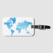 Étiquette À Bagage Carte du monde bleue minimale Art à l'aquarelle (Devant Horizontal)
