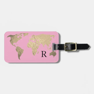 Étiquette À Bagage Carte du monde cadeau initial monogrammé or chaud