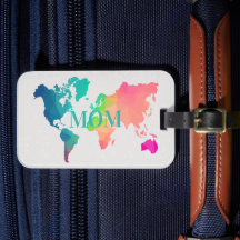 Carte du monde colorée Monogramme personnalisé MOM