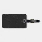 Étiquette À Bagage Carte du monde | Contour sur fond noir (Dos horizontal)