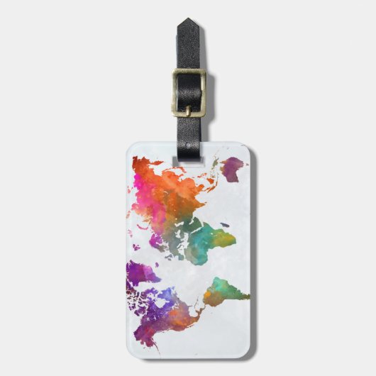 Étiquette À Bagage Carte du monde dans l'aquarelle (Devant Vertical)