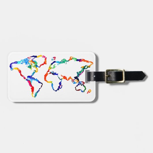 Étiquette À Bagage Carte du monde d'aquarelle (Devant horizontal)