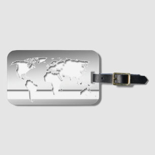 Étiquette À Bagage Carte du monde d'argent
