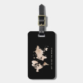 Étiquette À Bagage Carte du monde de Faux Light Gold en noir (Devant Vertical)