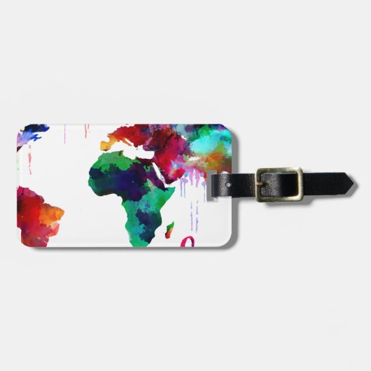 Étiquette À Bagage Carte du monde d'envie de voyager d'aquarelle (Devant horizontal)