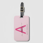 Étiquette À Bagage Carte du monde du voyage Hot Pink Nom du monogramm (Devant Vertical)