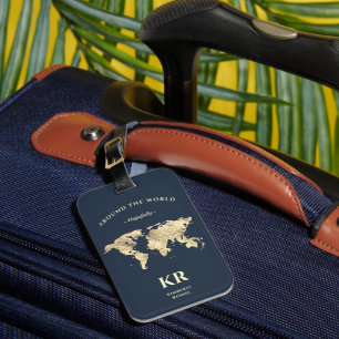 Étiquette À Bagage Carte du monde du Voyageur Tour du fusain bleu