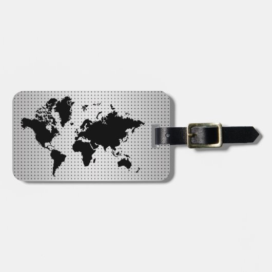 Étiquette À Bagage Carte du monde Gris Faux Professional Black Metal (Devant horizontal)
