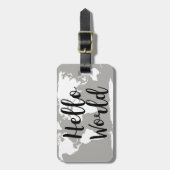Étiquette À Bagage Carte du monde Hello moderne Silhouette (Devant Vertical)
