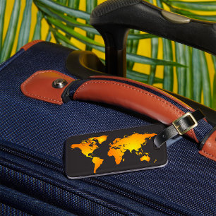 Étiquette À Bagage Carte du monde lumineuse en orange et jaune