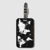 Étiquette À Bagage carte du monde nommée voyage noir et blanc (Devant Vertical)