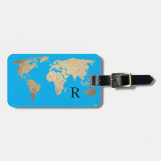 Étiquette À Bagage Carte du monde Or Bleu Noir Cadeau initial Monogra