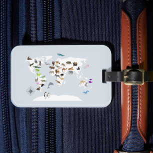 Étiquette À Bagage Carte du monde pour enfants Animaux