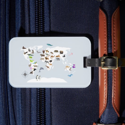Étiquette À Bagage Carte du monde pour enfants Animaux (Insitu Rectoal 4)