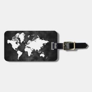 Étiquette À Bagage Carte du monde Silver Faux Professional Black Meta
