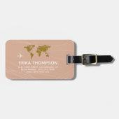 Étiquette À Bagage Carte du monde sur Dusty Rose Nom du voyageur pers (Devant horizontal)