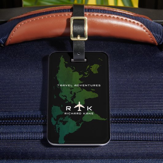 Étiquette À Bagage Carte du monde vert Voyage international personnal (Insitu Rectoal 2)