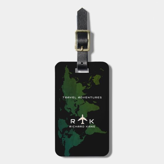 Étiquette À Bagage Carte du monde vert Voyage international personnal (Devant Vertical)