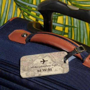 Étiquette À Bagage Carte du monde vintage personnalisée